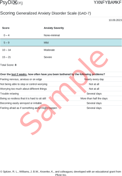 GAD-7 Scoring PDF Screenshot