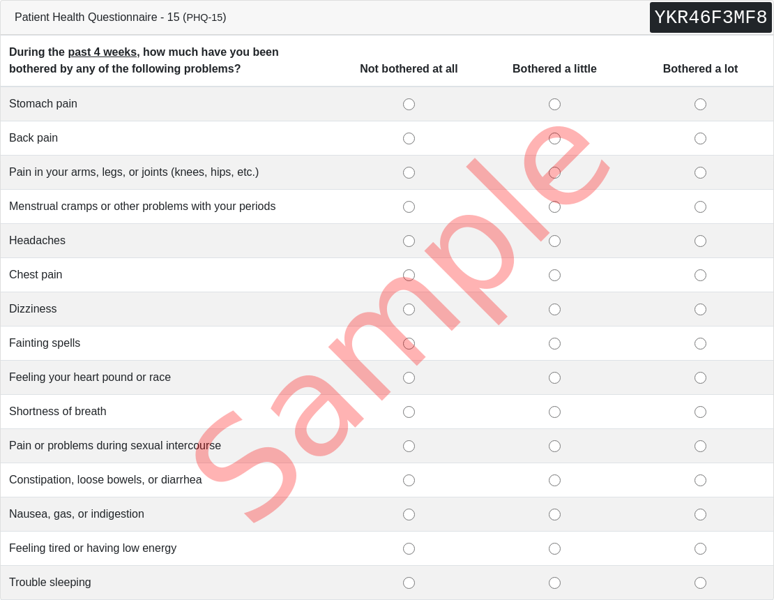 PHQ-15 Questionnaire