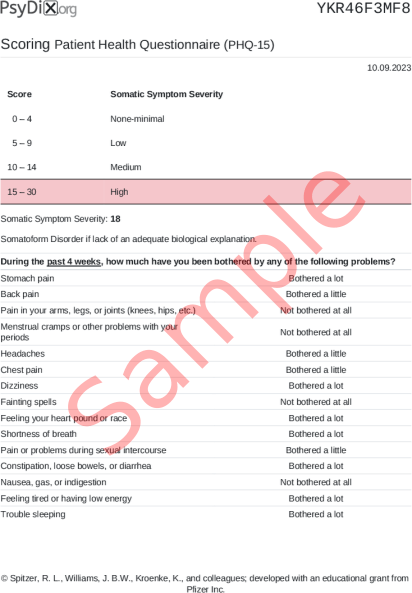 PHQ-15 Scoring PDF Screenshot