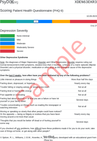 PHQ-9 Scoring PDF Screenshot