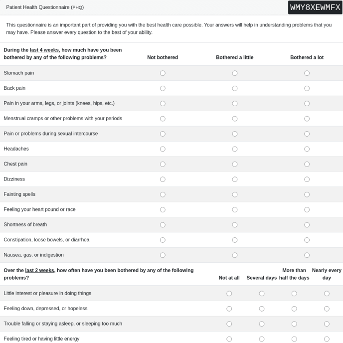 PHQ Questionnaire