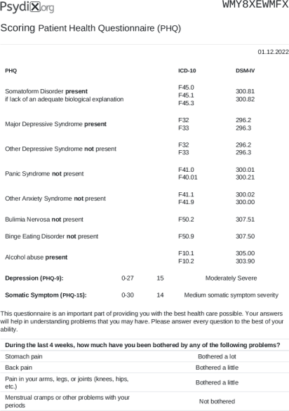 PHQ Scoring PDF Screenshot
