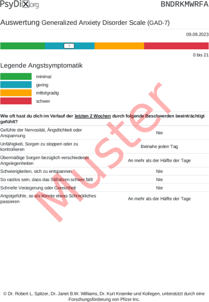 GAD-7-Auswertung PDF Bildschirmfoto