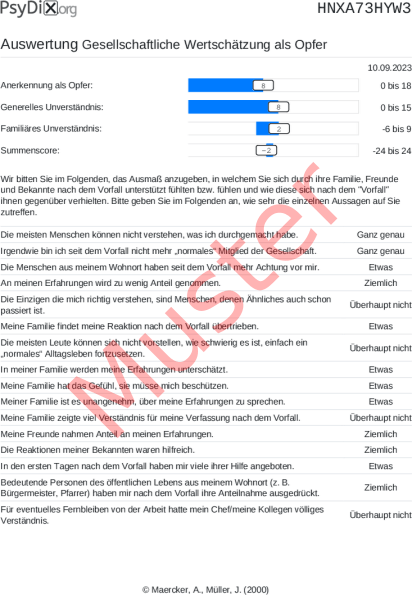 Auswertung gesellschaftliche Wertschätzung als Opfer PDF Bildschirmfoto