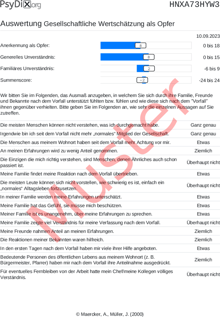 PDF-Auswertung gesellschaftliche Wertschätzung als Opfer