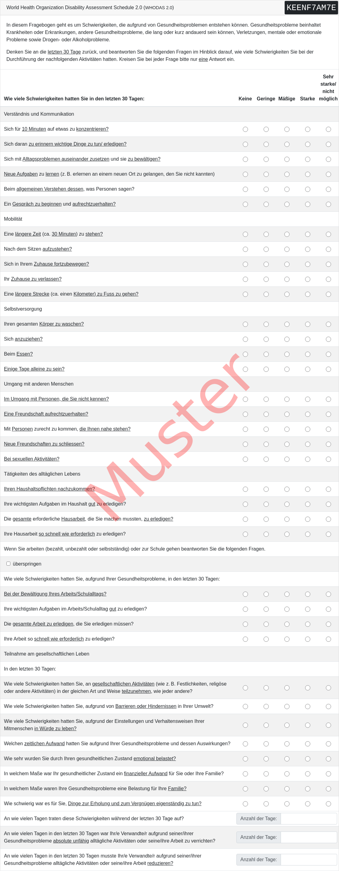 WHODAS 2.0-Fragebogen